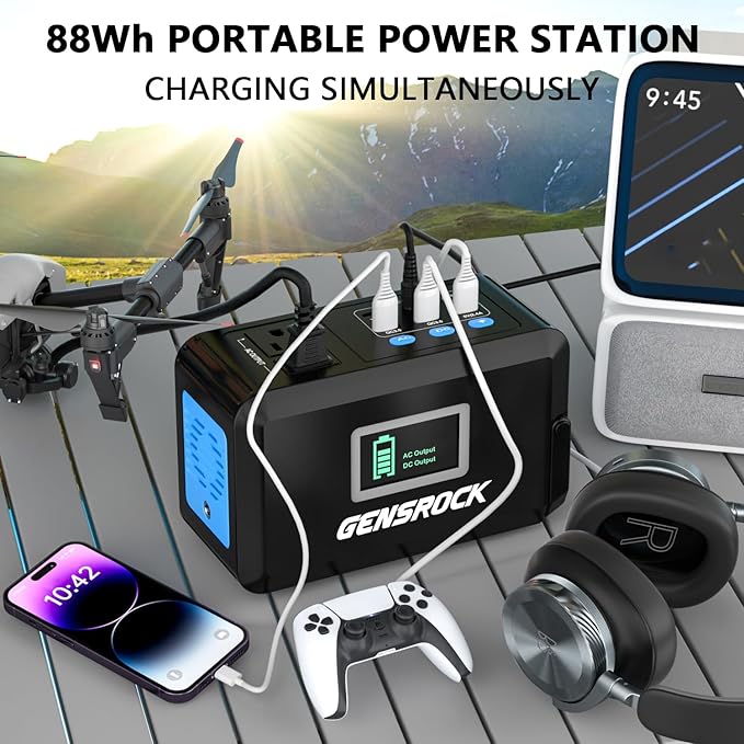 GENSROCK Portable Power Station, 88Wh Camping Solar Generator, Lithium Battery Power Bank with 2