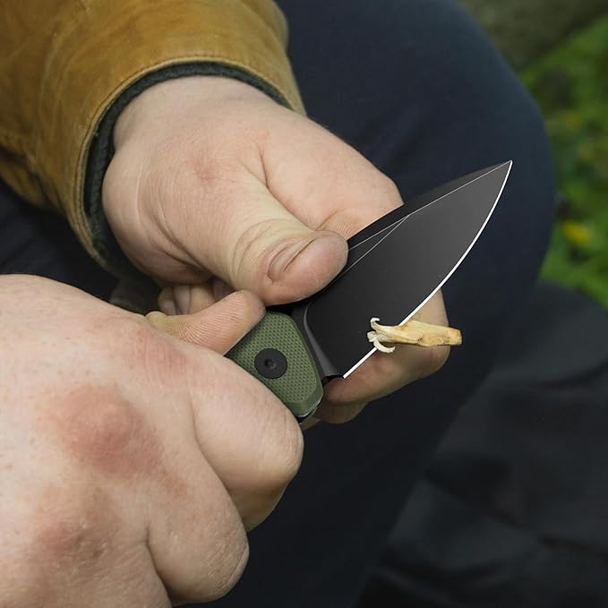 FINTISO Pocket Knife, 3" 14C28N Steel Blade G10 Handle Small EDC knife with Button Lock, Sharp
