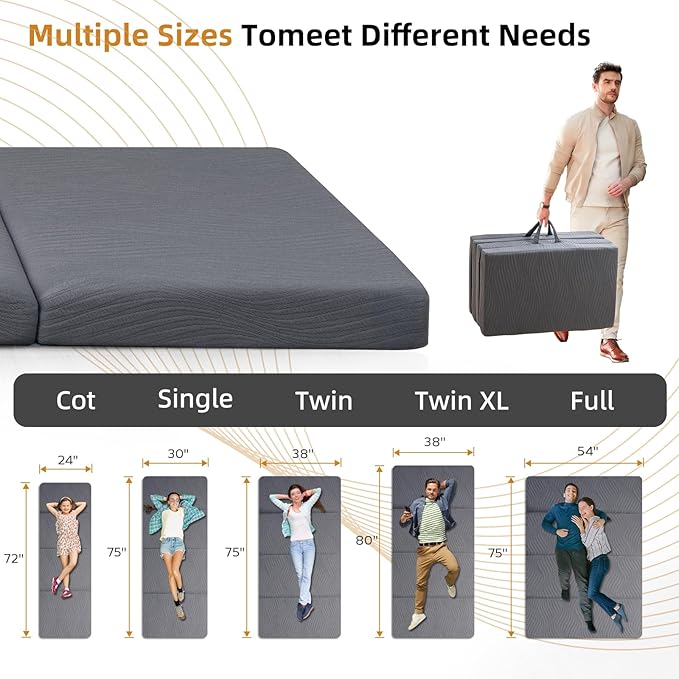 Memory Foam Camping Mattress Pad, 3 Inch Thick Waterproof Foldable Sofa Bed Floor Mattress