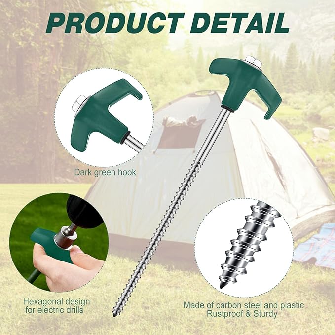 Hicarer 20 Pcs 20 Pcs 8'' Screw in Tent Stakes Heavy Duty Ground Metal Stakes for Inflatables with