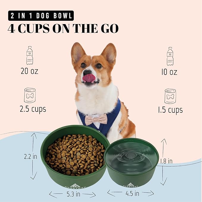 AVERYDAY 30 Oz Travel Dog Bowls with Lids, 2-in-1 Portable Pet Bowls for Food and Water, Leakproof