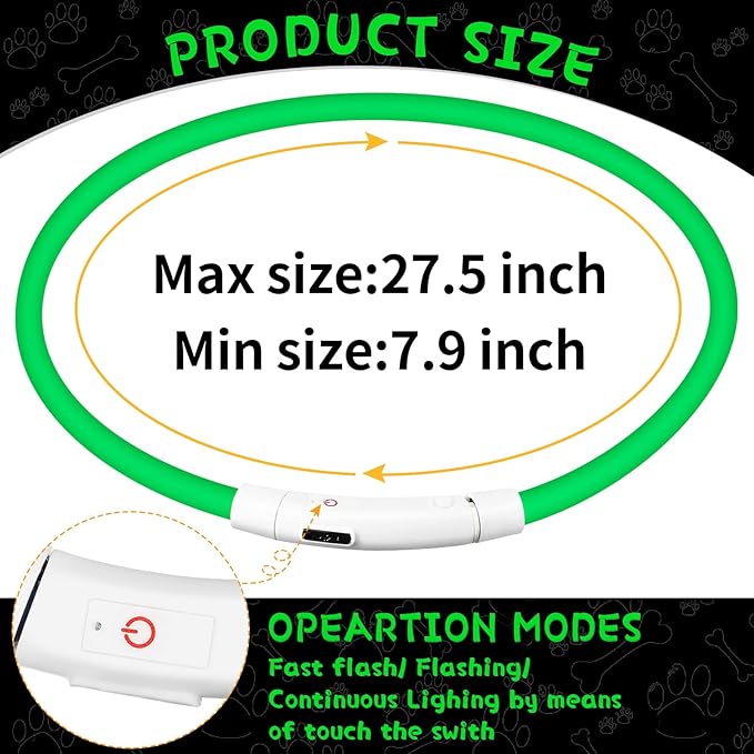 Weewooday 3 Pcs Dog Collar LED USB Rechargeable Lights Dog Necklace Collars Doggy Lights for Night
