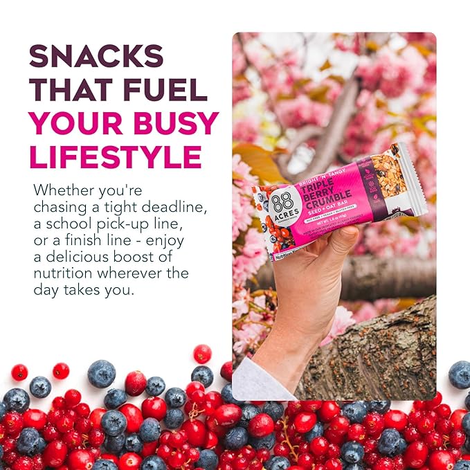 88 Acres Granola Bars | Triple Berry | Gluten Free, Nut-Free Oat and Seed Snack Bar | Vegan & Non