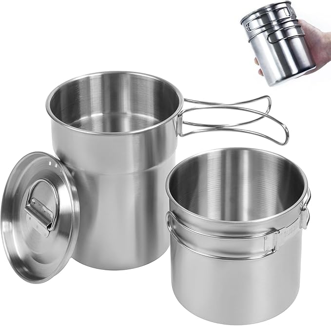 Foldable Camping Cups Mugs Camping Pot Cookware 304-Food-Grade Outdoor Camp Cooking Set with Vented