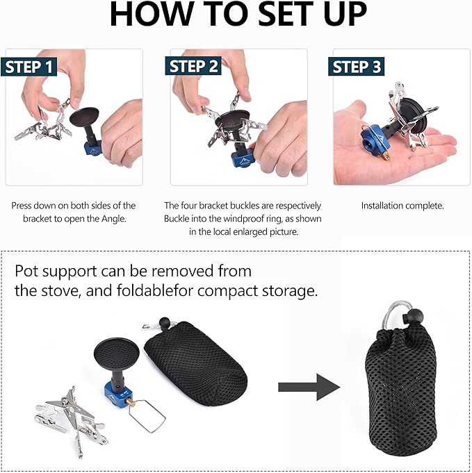 Widesea Camping Burner Stove 3300W Outdoor Gas Stove Small Backpacking Stoves Portable Bottletop