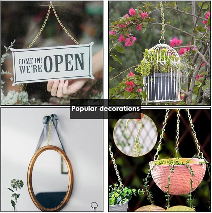 236 Inch Gold Hanging Baskets Chains - Adjustable Length, Brass Decorative Metal Chain with A Great