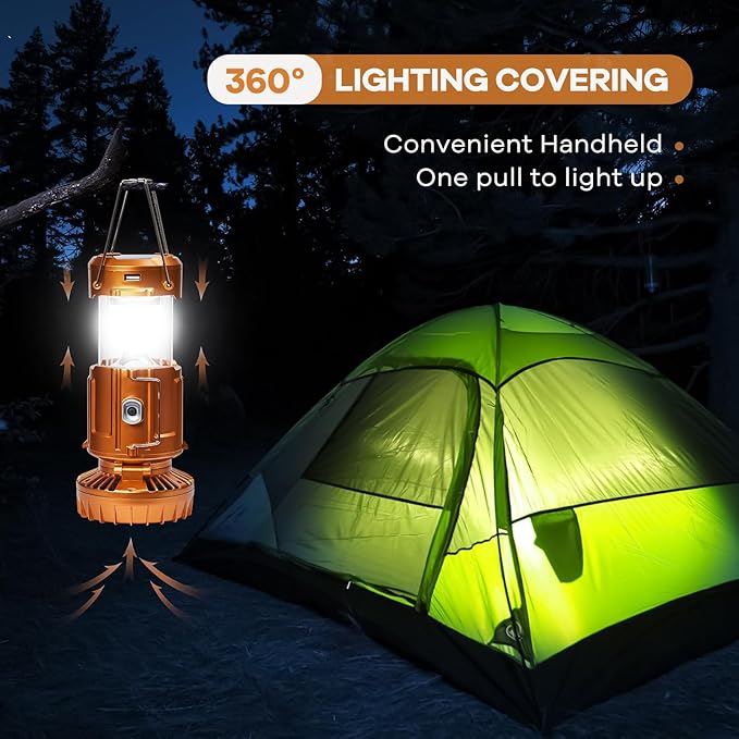 Camping Lanterns with Fan,Solar Camping Fan Charging for Phone, Rechargeable LED Lanterns Camping