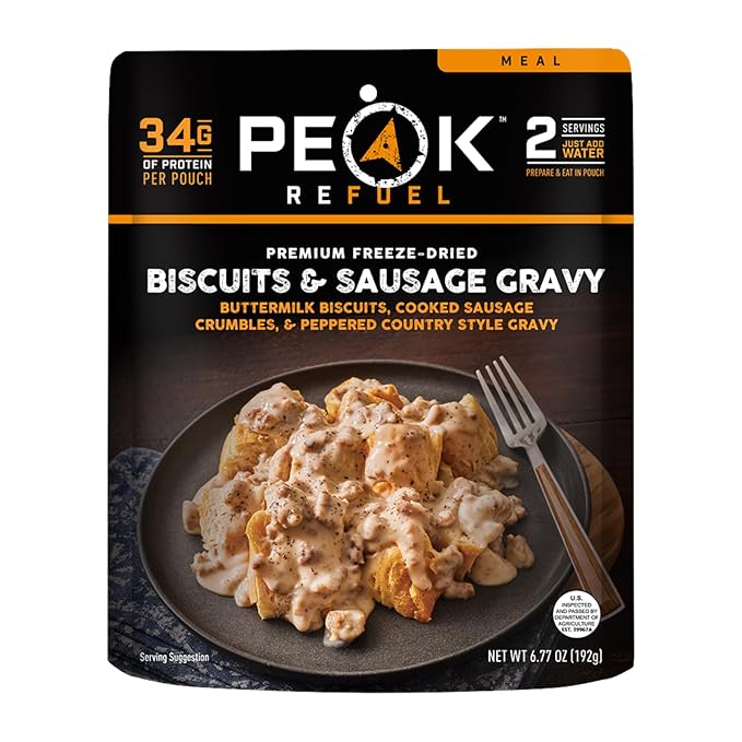Peak Refuel Biscuits & Sausage Gravy | Freeze Dried Backpacking, Camping & Emergency Prep Food | 2