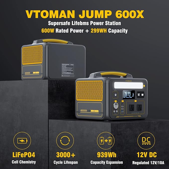 VTOMAN Jump 600X Portable Power Station with 110W Solar Panel, 600W/299Wh LiFePO4 Battery Solar