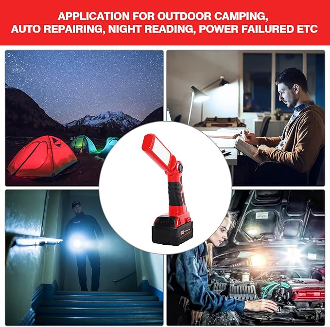 YEX-BUR LED Work Light Torch Compatible with Milwaukee 18v Battery, 12W 1000LM Flashlight with