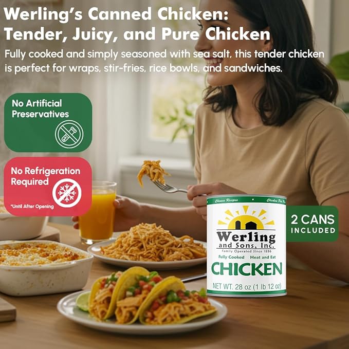 Werling & Sons Canned Meat Variety Pack 28 oz – Fully Cooked & Ready to Eat | 2 Hamburger, 2
