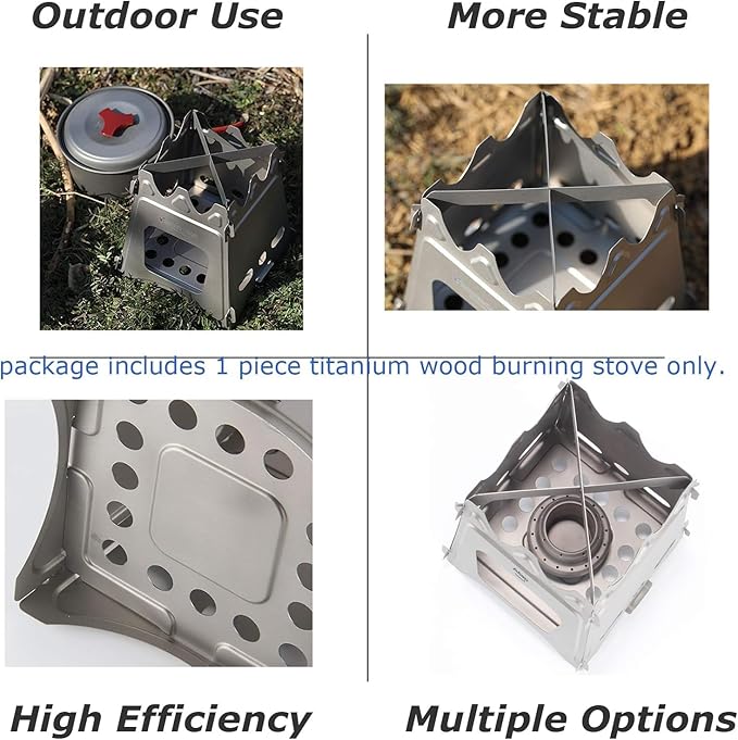 Ultralight Titanium Wood Burning Stove Outdoor Camping Multi-Fuels Alcohol Stove BBQ Stove