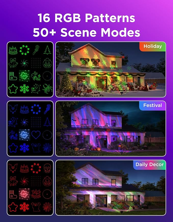 Govee Outdoor Projector Light, Upgraded Aurora Star Projector with 16 RGB Patterns, 50+ Scene Modes