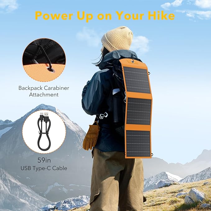 Solar Panels 30W Portable Foldable Solar Charger with 5V USB-A and USB-C Fast Charging Compatible