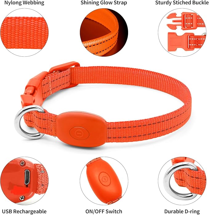 Illumifun Light Up Dog Collar for Small Dogs Cats, Rechargeable LED Dog Collar Glow at Night