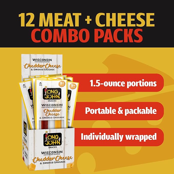 Long John Snacks Meat and Cheese Sticks - Original Smoked Sausage & Real Wisconsin Cheddar Cheese