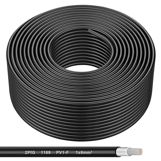 Solar Panel Wire - 200FT Black Tinned Copper Wire, 10AWG (6mm²) PV Wire Solar Extension Cable for