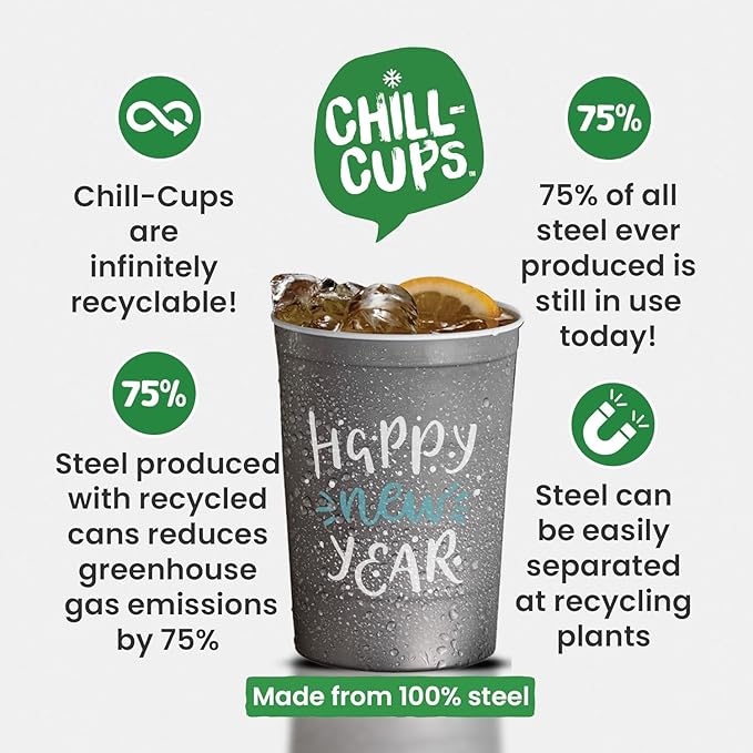 16 oz. Party Cups 'Happy New Year' Champagne Design for Cold Drinks, Durable, Disposable