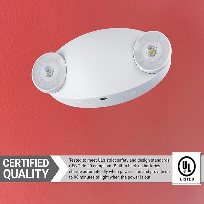 Diodesy- LED Emergency Light Fixture 2 Head Adjustable 90-Min Battery Backup 2W 6500K Daylight