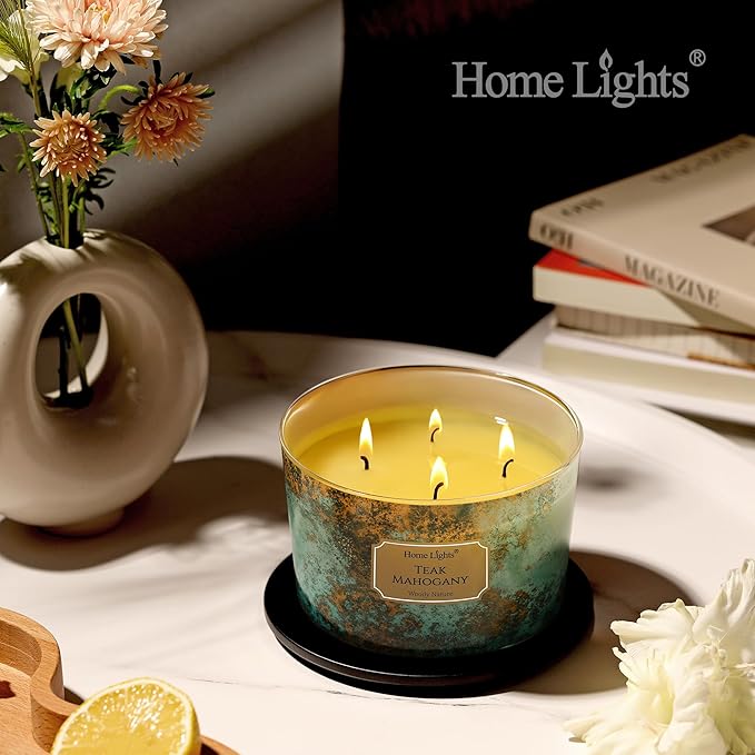 HomeLights Large jar Candle | 4-Wick Long-Lasting Scented Candles, 18oz Natural Soy Wax Candle for