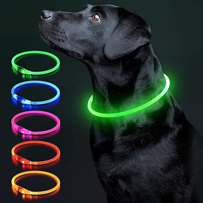 Colaseeme LED Dog Collar, Light Up Dog Collar 1 Count USB Rechargeable TPU Glow Safety Dog Necklace