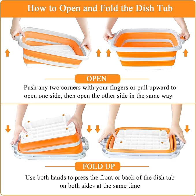 Collapsible BBQ Prep Tubs with Lids, Grill Cutting Board, Camping Sink with Drainage Hole for Meal