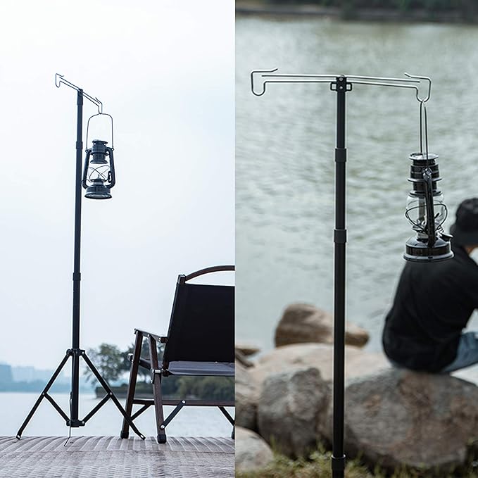 OMUKY Telescopic Lantern Stand with Base Outdoor Camping Lamp Stand Pole Adjustable Lantern Pole