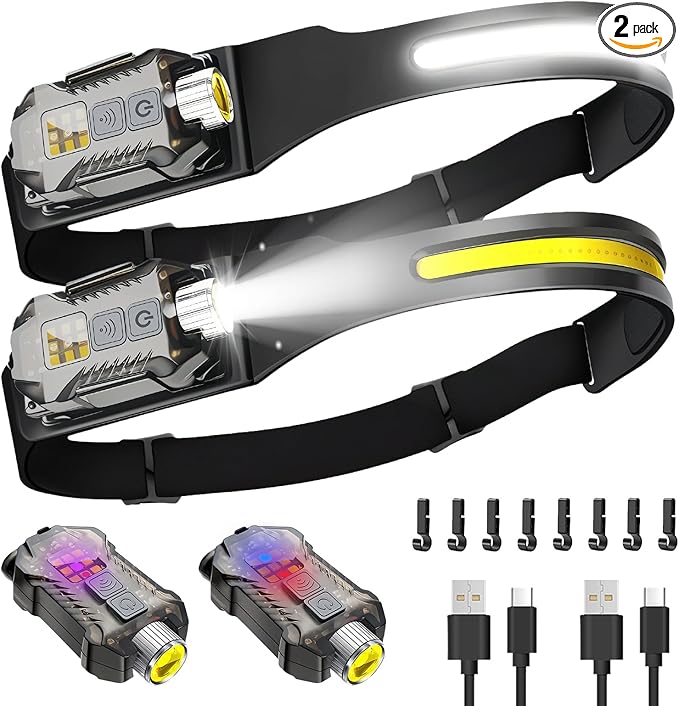 Victoper Rechargeable Headlamp 2Pack, Detachable 230° Wide Beam LED 2in1 Head Lamp with Motion
