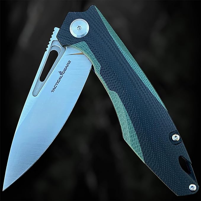 TACTICAL GEARZ Pocket Folding Knife for EDC, D2 Steel Blade, Dual Color G10 Handle, Includes Sheath