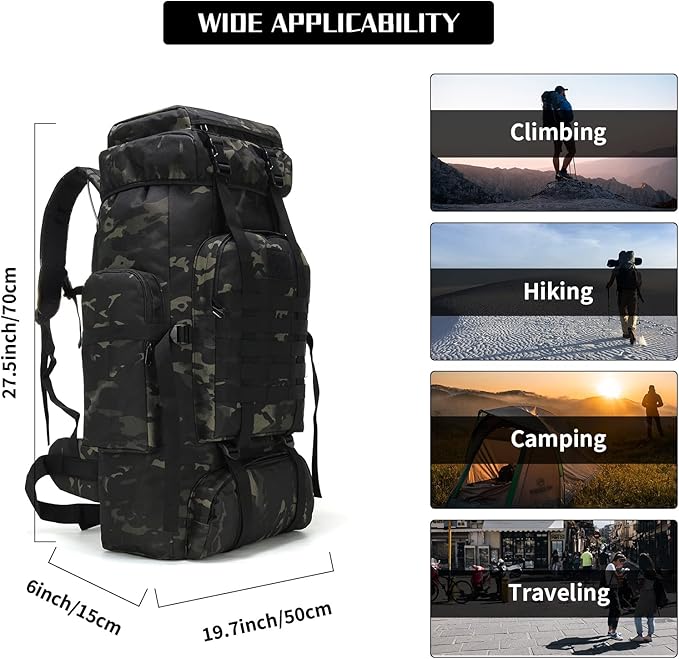 Hiking Backpack for Men 70L/100L Camping Backpack Military Rucksack Molle 3 Days Assault Pack for