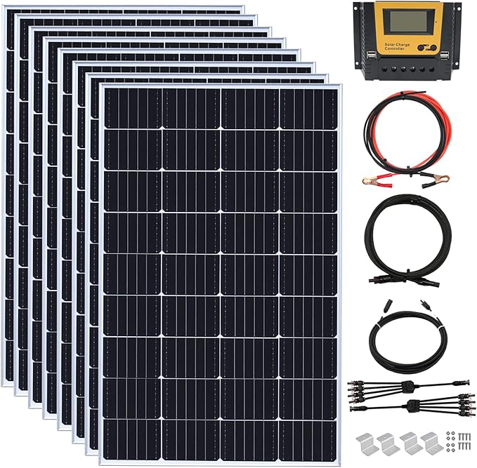 1200 Watt 24Volt Solar Panel Kit 8X150W Monocrystalline Module 50A Charge Controller for RV, Boats