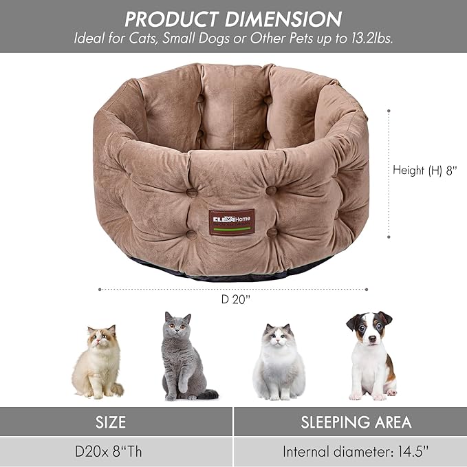 ClevaHome Deep Nest Cat Bed for Small Pets up to 15lbs - Round Cat Beds for Indoor Cats, Luxurious