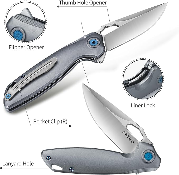 FINTISO Pocket Knife 3.38" Folding Knife Premium 14C28N Blade with 6061 Aluminum Alloy Handle