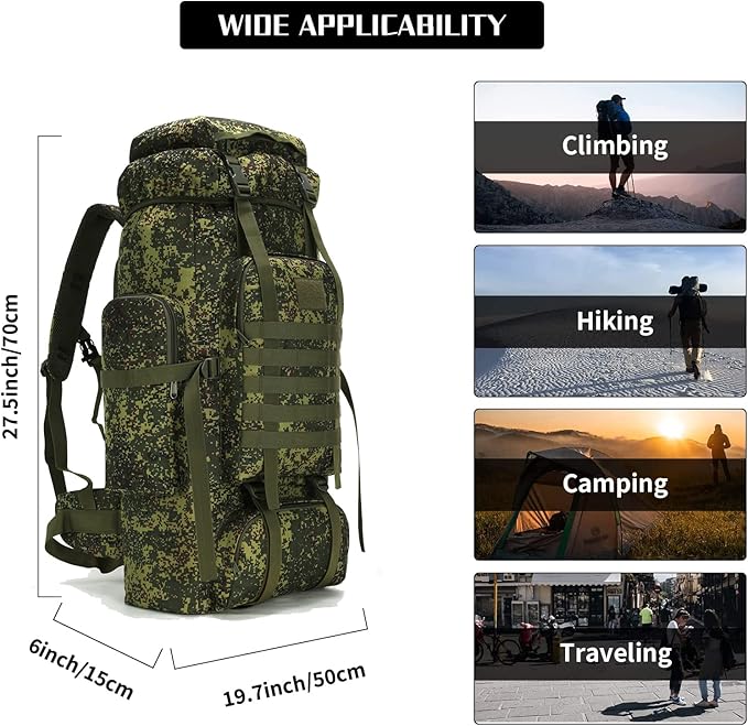 Hiking Backpack for Men 70L/100L Camping Backpack Military Rucksack Molle 3 Days Assault Pack for