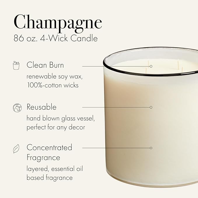 LAFCO New York Luxe 4-Wick Candle, Champagne - 86 oz - 200-Hour Burn Time - Reusable, Hand Blown