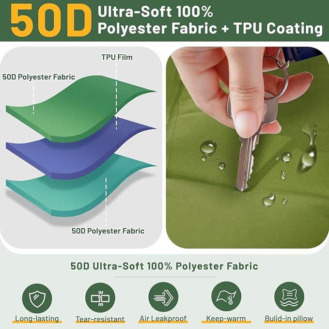 Sleeping Pad for Camping, 6" Extra Thick Camping Sleeping Pad with Pillows & Built-in Foot Pump