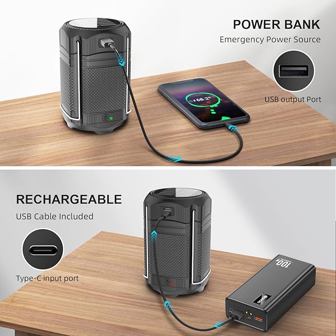 Camping Lantern 5000mAh Solar Hand Crank Telescopic LED Flashlight USB Charger for Power Outages