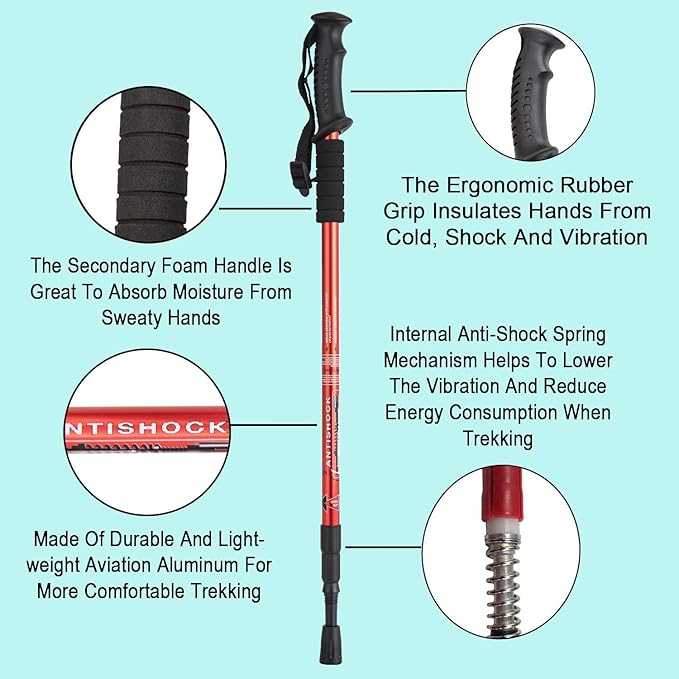 Aihoye Hiking Trekking Poles, 2 Pack Collapsible, Lightweight, Anti Shock, Walking Sticks