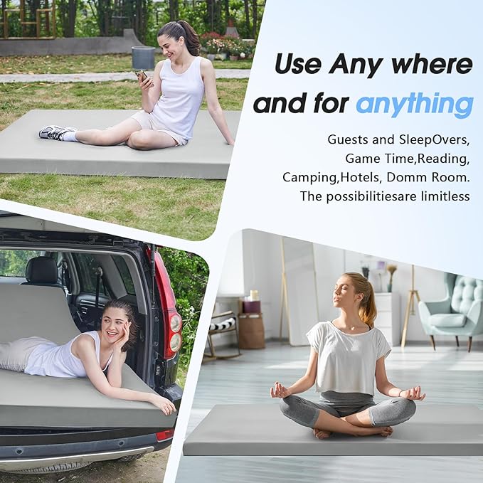 CYMULA Memory Foam Camping Mattress Pad,3inch Sleeping Pad for Camping,Non-Slip Bottom Floor Cot