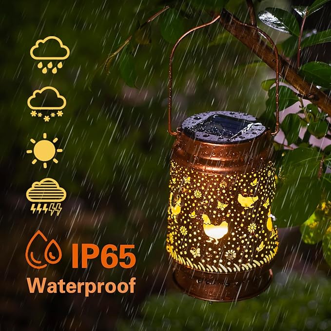Chicken Solar Lanterns Outdoor Waterproof Hanging Solar Lights Chicken Gifts for Women Men Metal