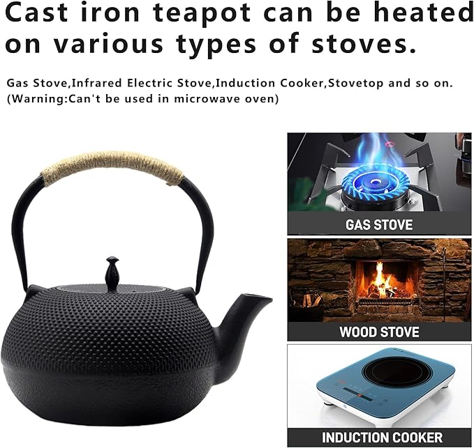 Big Cast Iron Teapot Set with Cups, Japanese Tetsubin Tea Kettle for Stovetop Safe, Cast Iron Tea