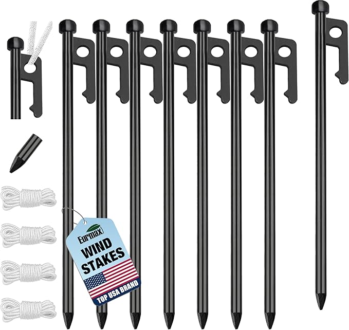 Eurmax USA 10 inch Multiuse Heavy Duty Steel Tent Stakes Tarp Pegs Camping Stakes for Outdoor