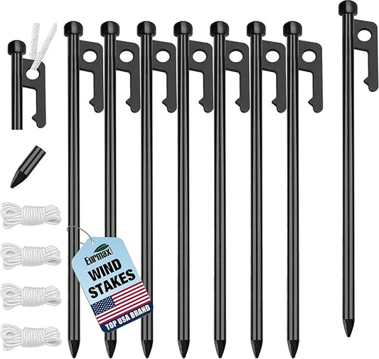 Eurmax USA 10 inch Multiuse Heavy Duty Steel Tent Stakes Tarp Pegs Camping Stakes for Outdoor