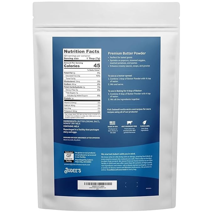 Judee's Gluten Free Butter Powder - Gluten Free Baking & Keto Snacks - Works with Powdered