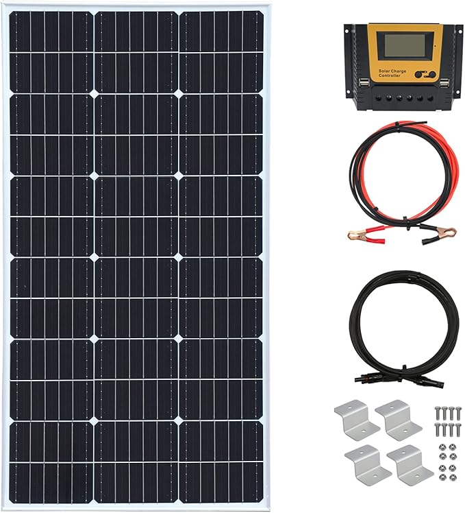 100 Watt 12Volt Solar Panel Kit Monocrystalline Module 10A Charge Controller for RV, Boats