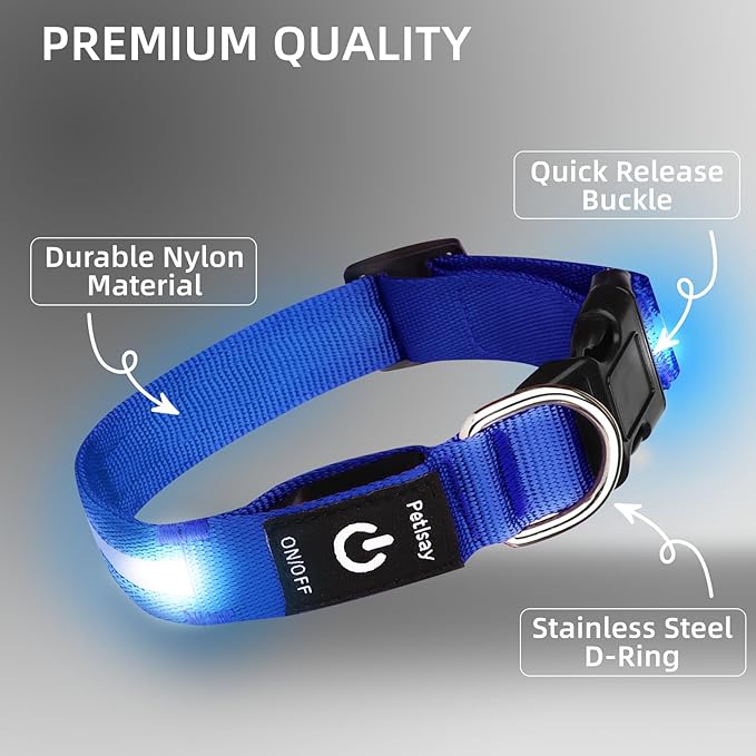 Super Bright LED Dog Collar - Fully Waterproof & Adjustable Glow Collar - USB-C Rechargeable for