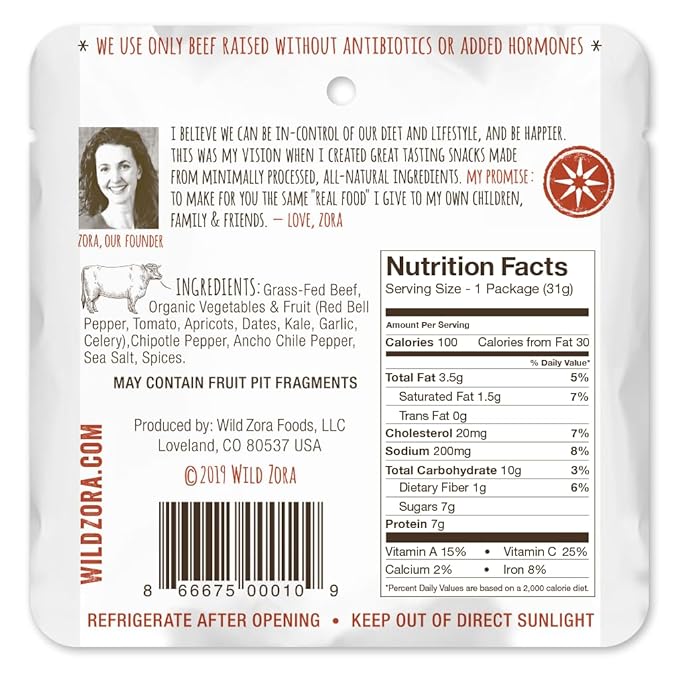 Wild Zora Meat & Veggie Bars, Variety 5-Pack, Natural Pork, Beef, Lamb, & Turkey Jerky Snacks