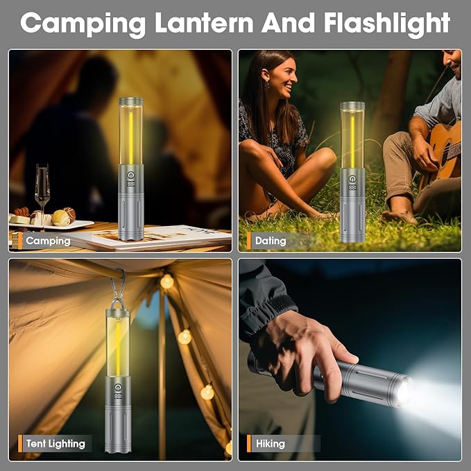 2 in 1 LED Camping Lantern, 2500mAh Rechargeable Camping Light, 6 Modes Outdoor Flashlight Lantern