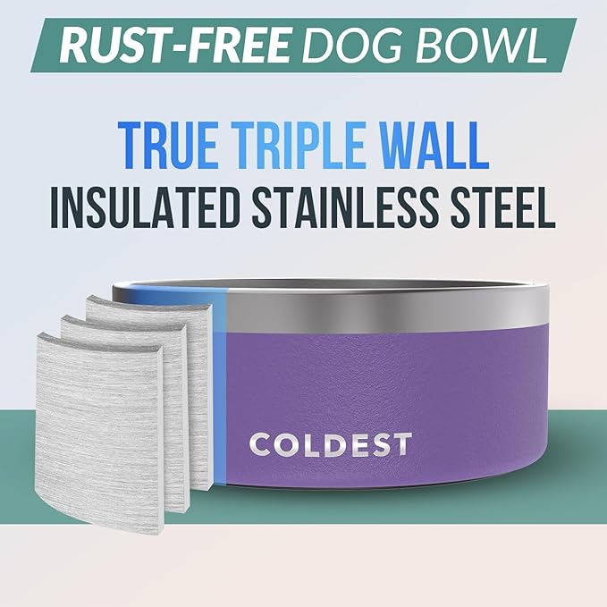 Coldest Dog Bowl - Anti Rust Metal, Non Slip, 3 Layers Insulated Stainless Steel Dog Bowls - Spill