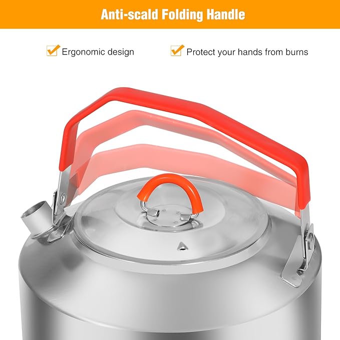 REDCAMP 1.6L Outdoor Camping Kettle, Lightweight Stainless Steel Water Pot with Carrying Bag